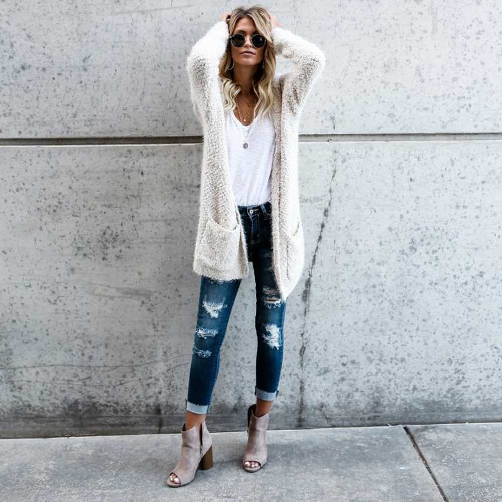 Long Hooded Cardigan - Fuzzy ...